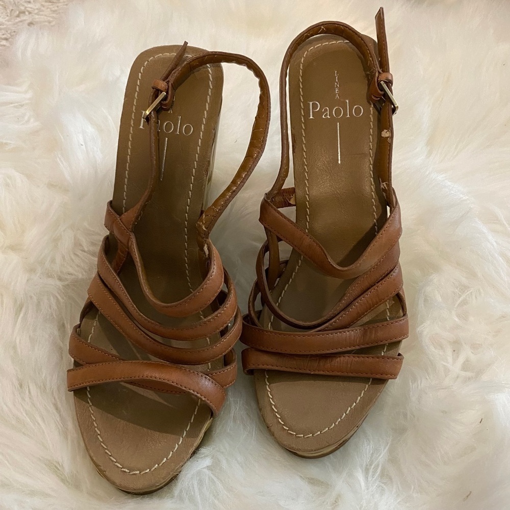 Linea Paolo Bamboo Wedges. Brown. Sz 8 - Picture 2 of 9